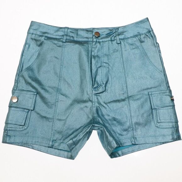 Lizette Collection LC Shorts Juniors L Super High Rise Metallic Blue Measure W28 - Picture 1 of 11